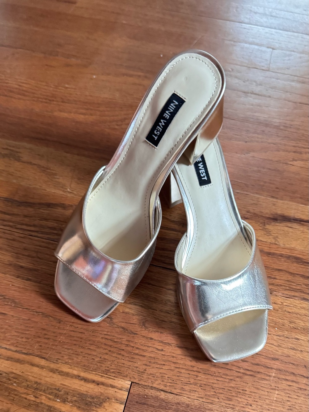 Nine West Metallic Gold Open-Toe Mule Heels